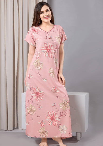 Daisy Pink Floral Tie-Neck Nightgown