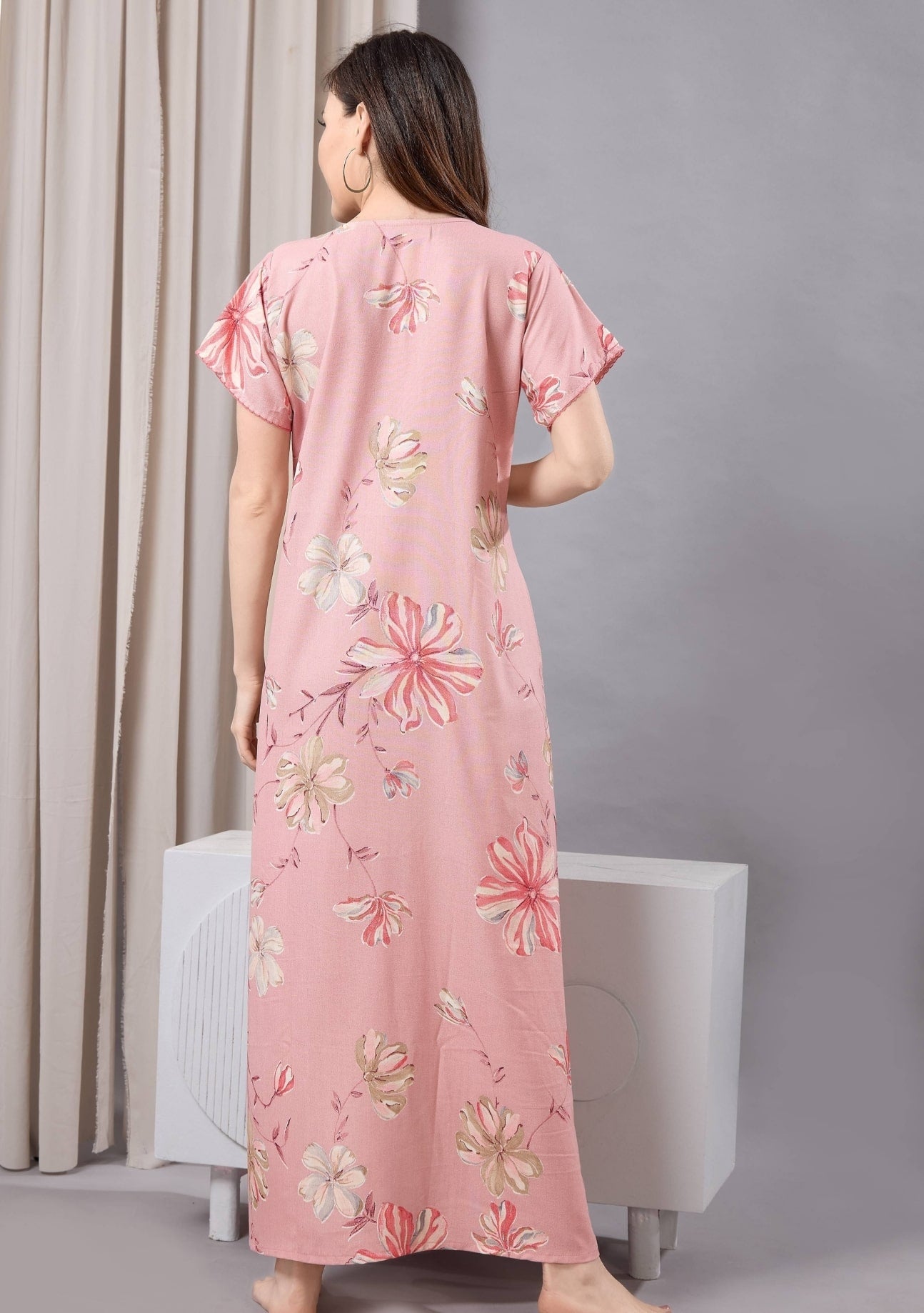 Daisy Pink Floral Tie-Neck Nightgown