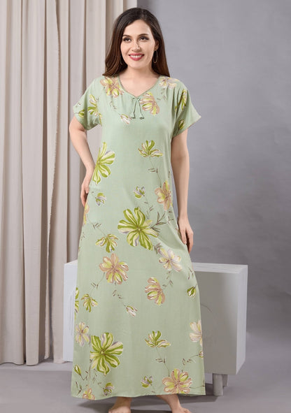 Daisy Mint Green Floral Tie-Neck Nightgown