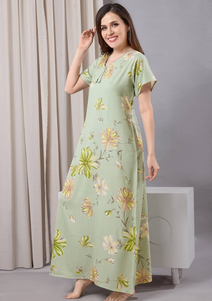 Daisy Mint Green Floral Tie-Neck Nightgown