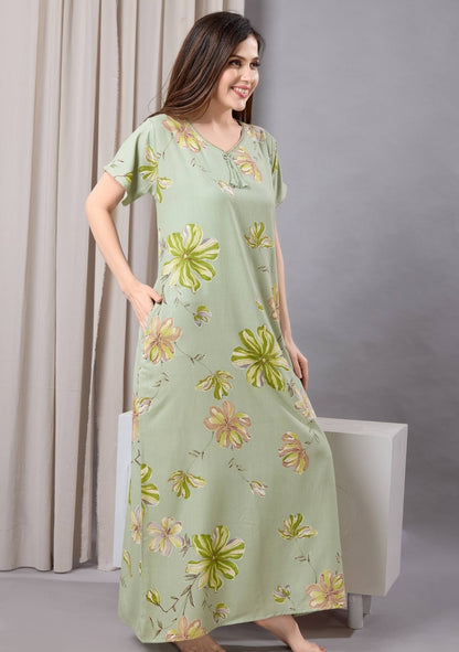 Daisy Mint Green Floral Tie-Neck Nightgown