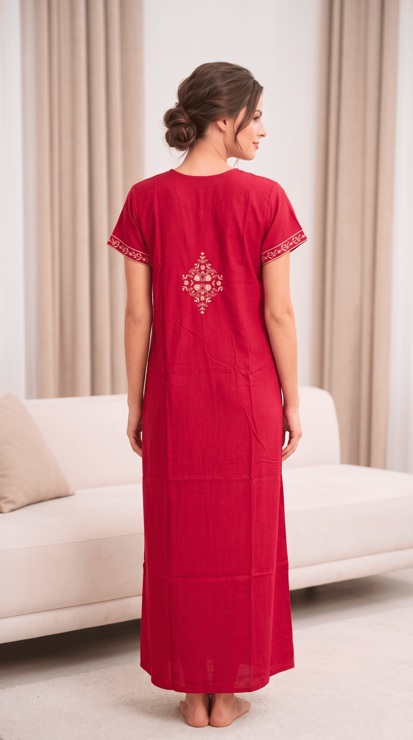 Aura Red Bloom Embroidered Nightgown