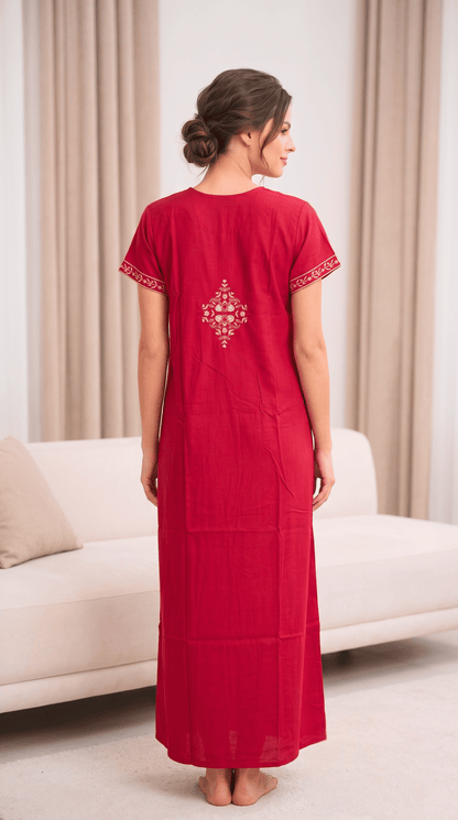 Aura Red Bloom Embroidered Nightgown