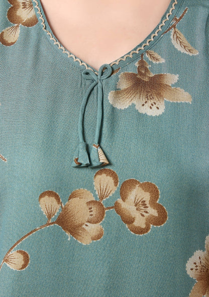 Cherry Olive Tie-Neck Nightgown