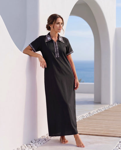 KIARA MIDNIGHT BLACK FLORAL EMBROIDERED NIGHTGOWN