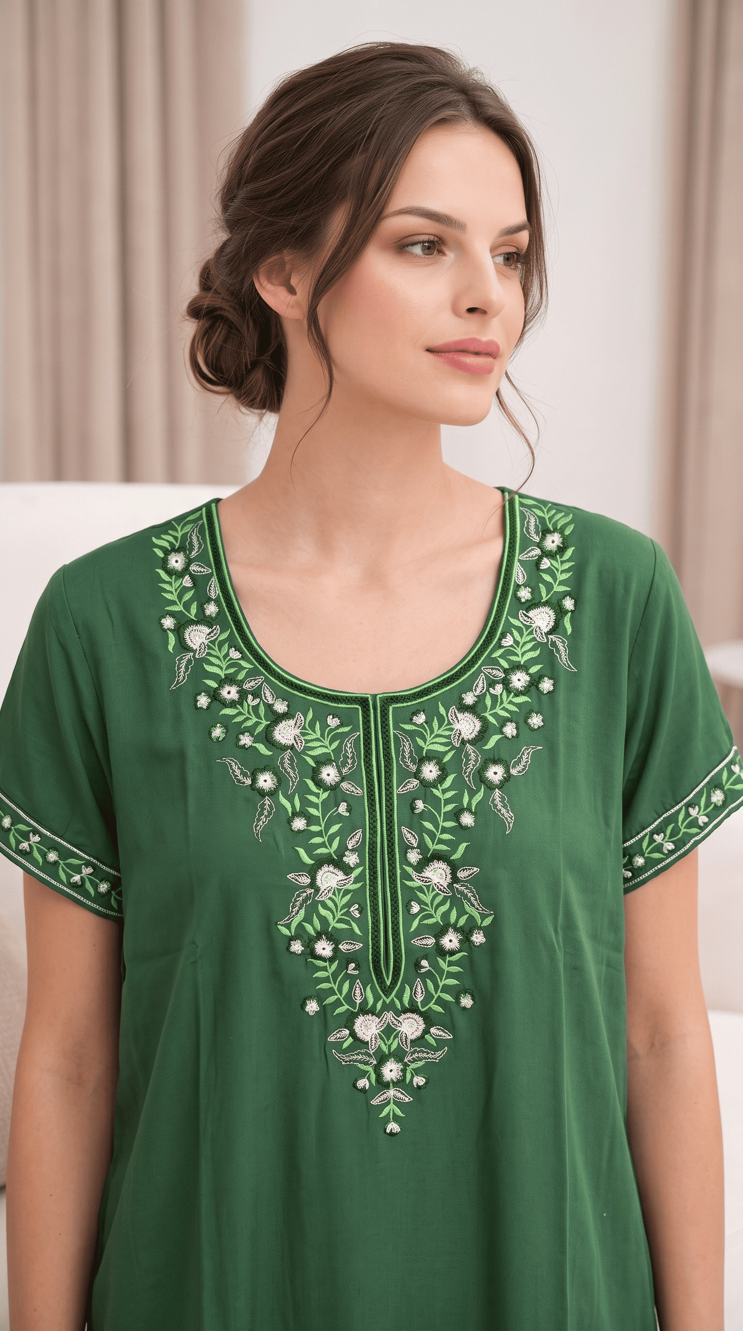 Aura Forest Green Bloom Embroidered Nightgown