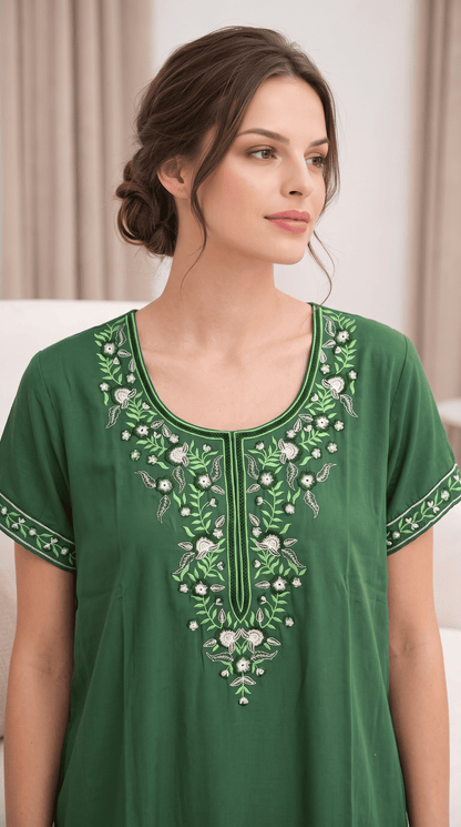 Aura Forest Green Bloom Embroidered Nightgown