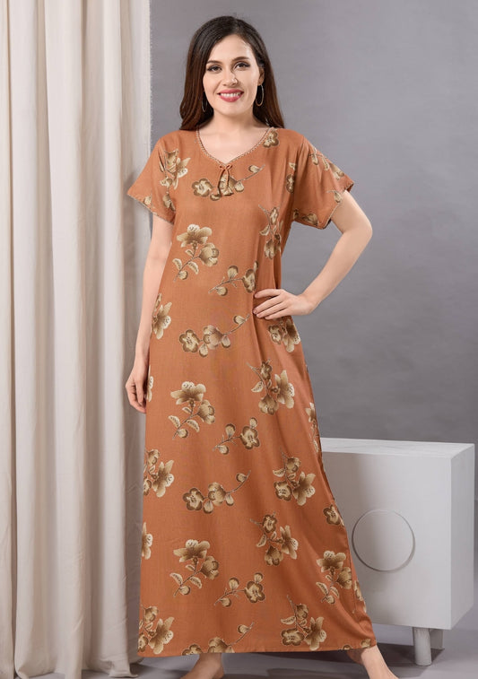 Cherry Orange Tie-Neck Nightgown