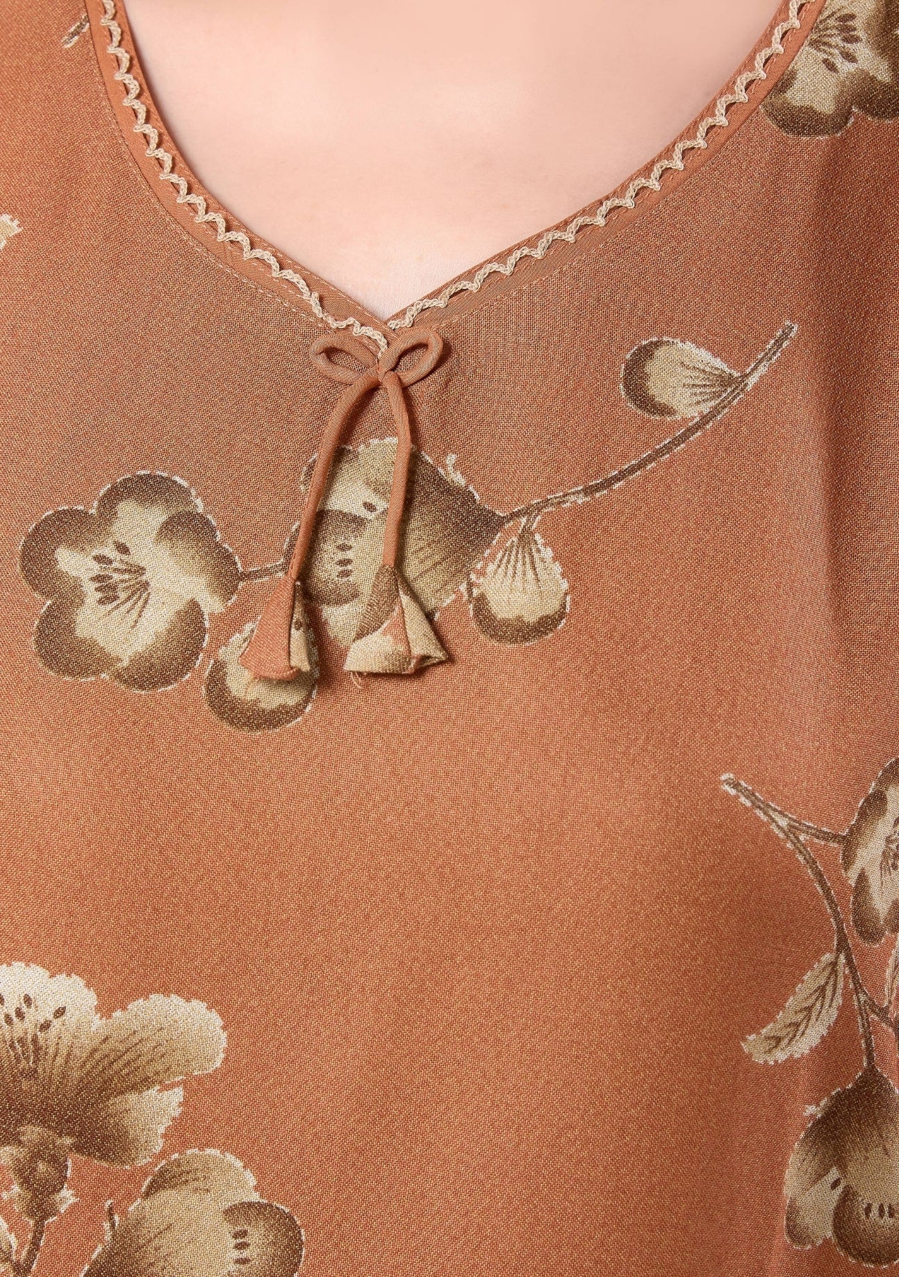 Cherry Orange Tie-Neck Nightgown