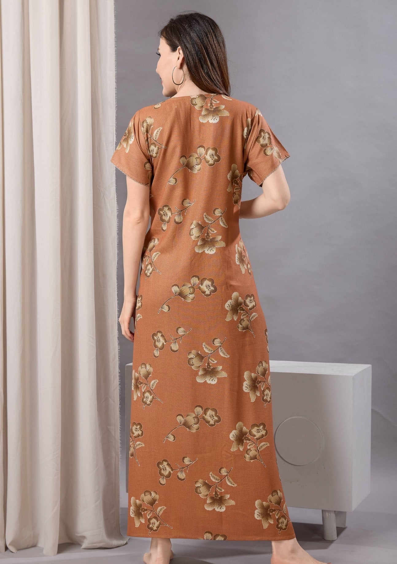 Cherry Orange Tie-Neck Nightgown