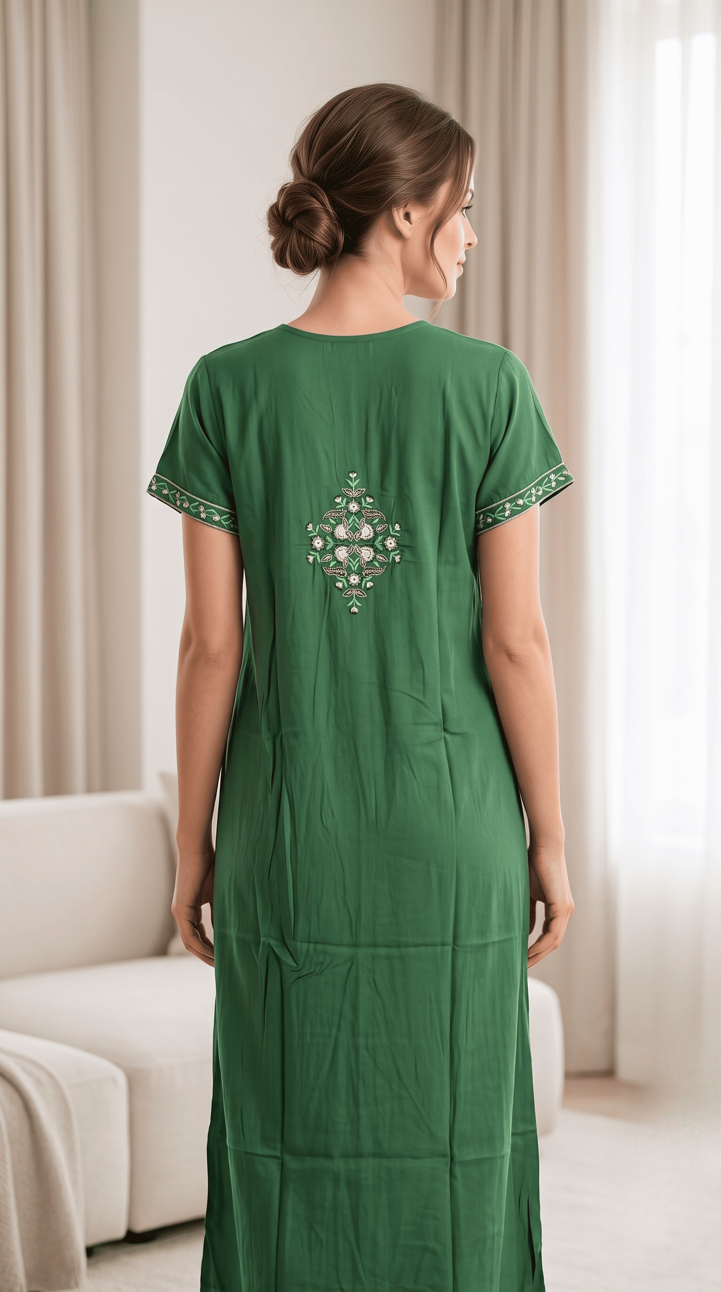 Aura Forest Green Bloom Embroidered Nightgown