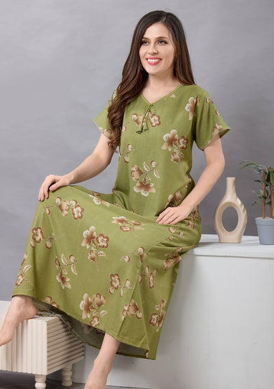 Cherry Leaf Green Tie-Neck Nightgown