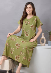 Cherry Leaf Green Tie-Neck Nightgown