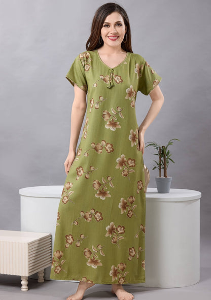 Cherry Leaf Green Tie-Neck Nightgown
