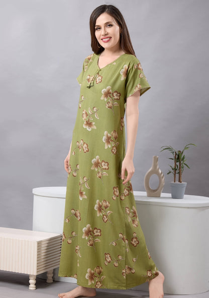 Cherry Leaf Green Tie-Neck Nightgown