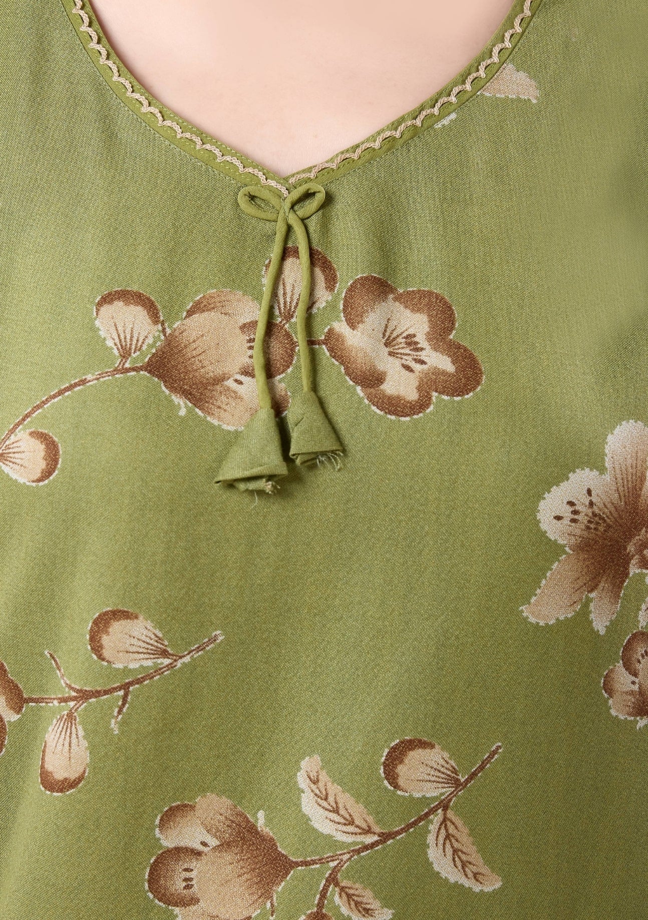 Cherry Leaf Green Tie-Neck Nightgown