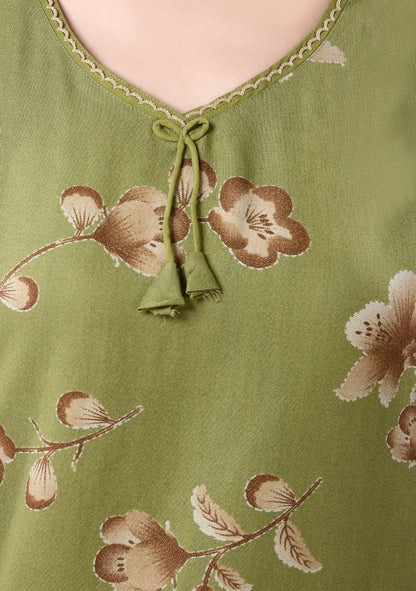 Cherry Leaf Green Tie-Neck Nightgown