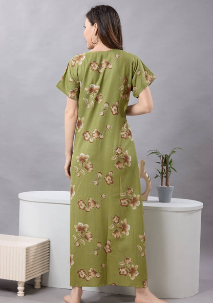Cherry Leaf Green Tie-Neck Nightgown