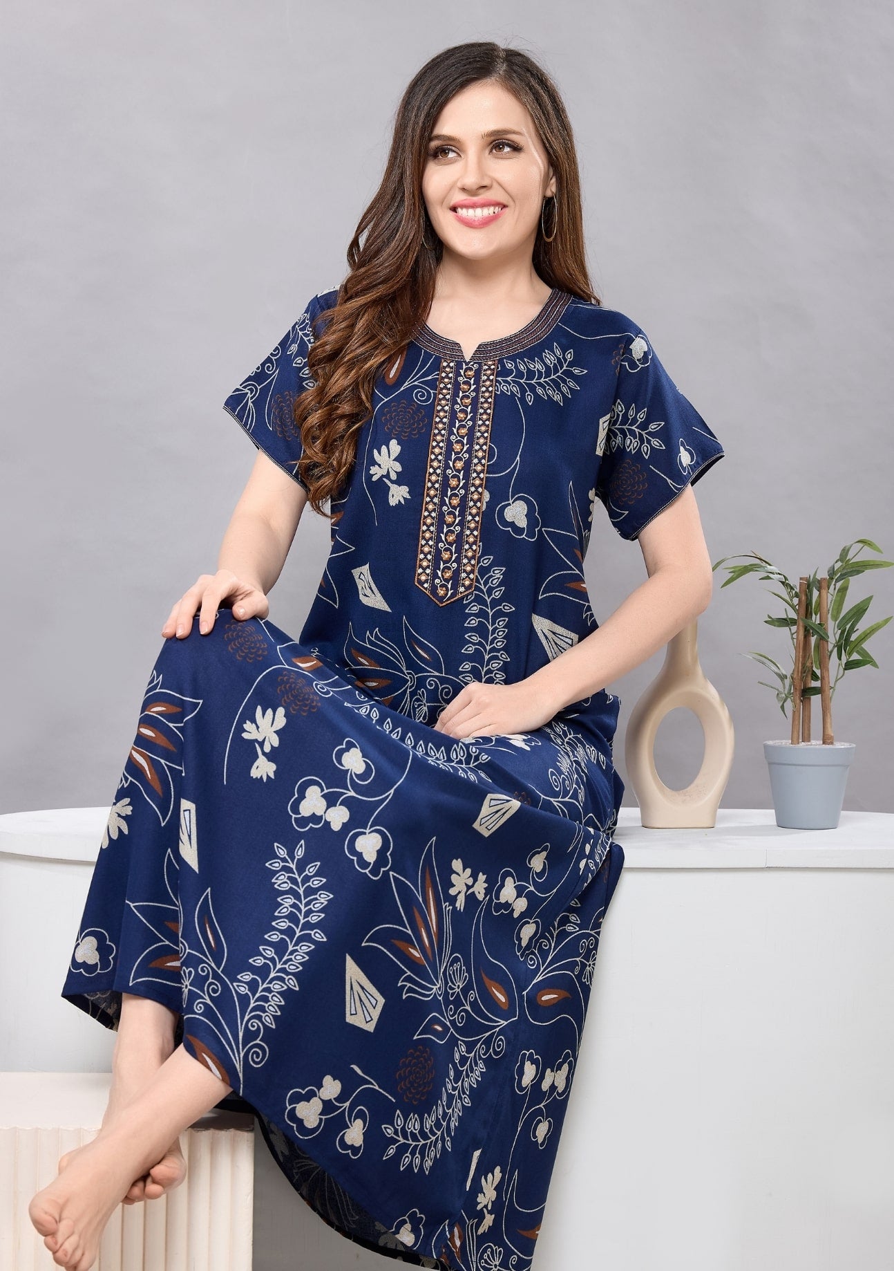 Lily Blue Embroidered Nightgown