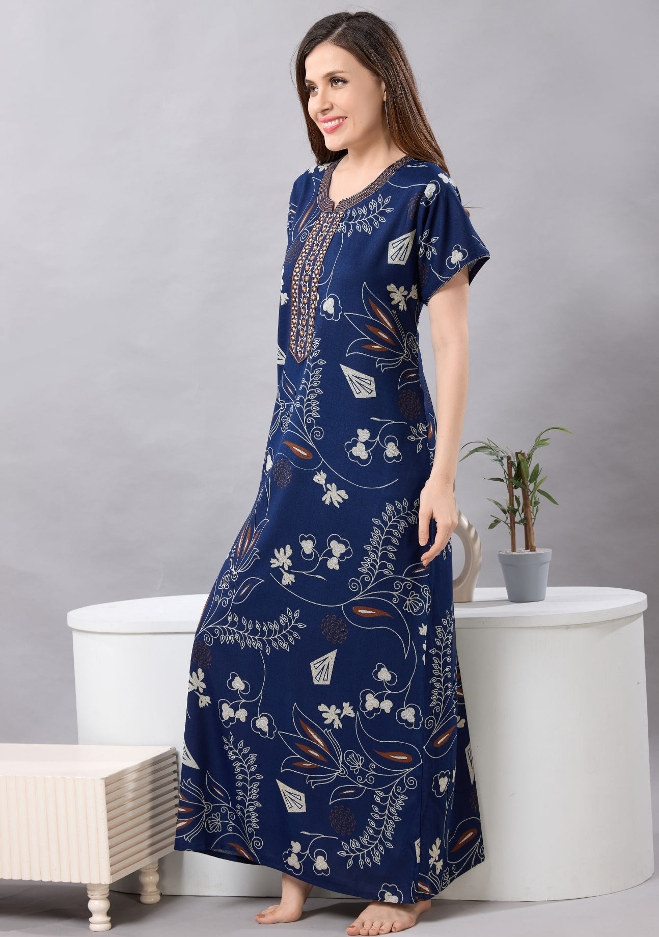 Lily Blue Embroidered Nightgown