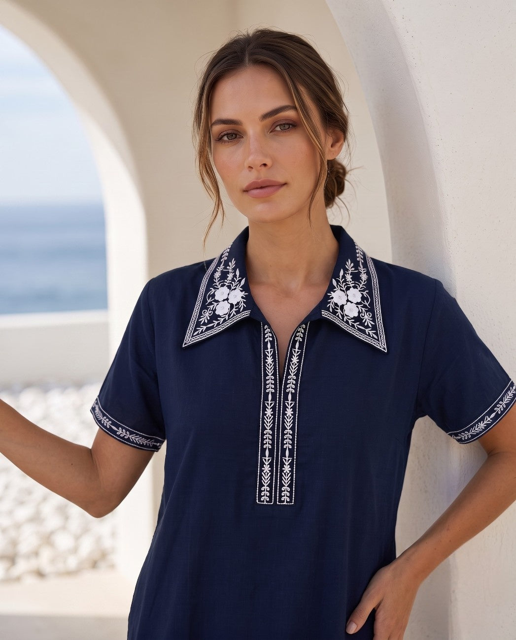 KIARA NAVY BLUE FLORAL EMBROIDERED NIGHTGOWN
