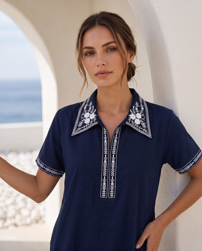KIARA NAVY BLUE FLORAL EMBROIDERED NIGHTGOWN