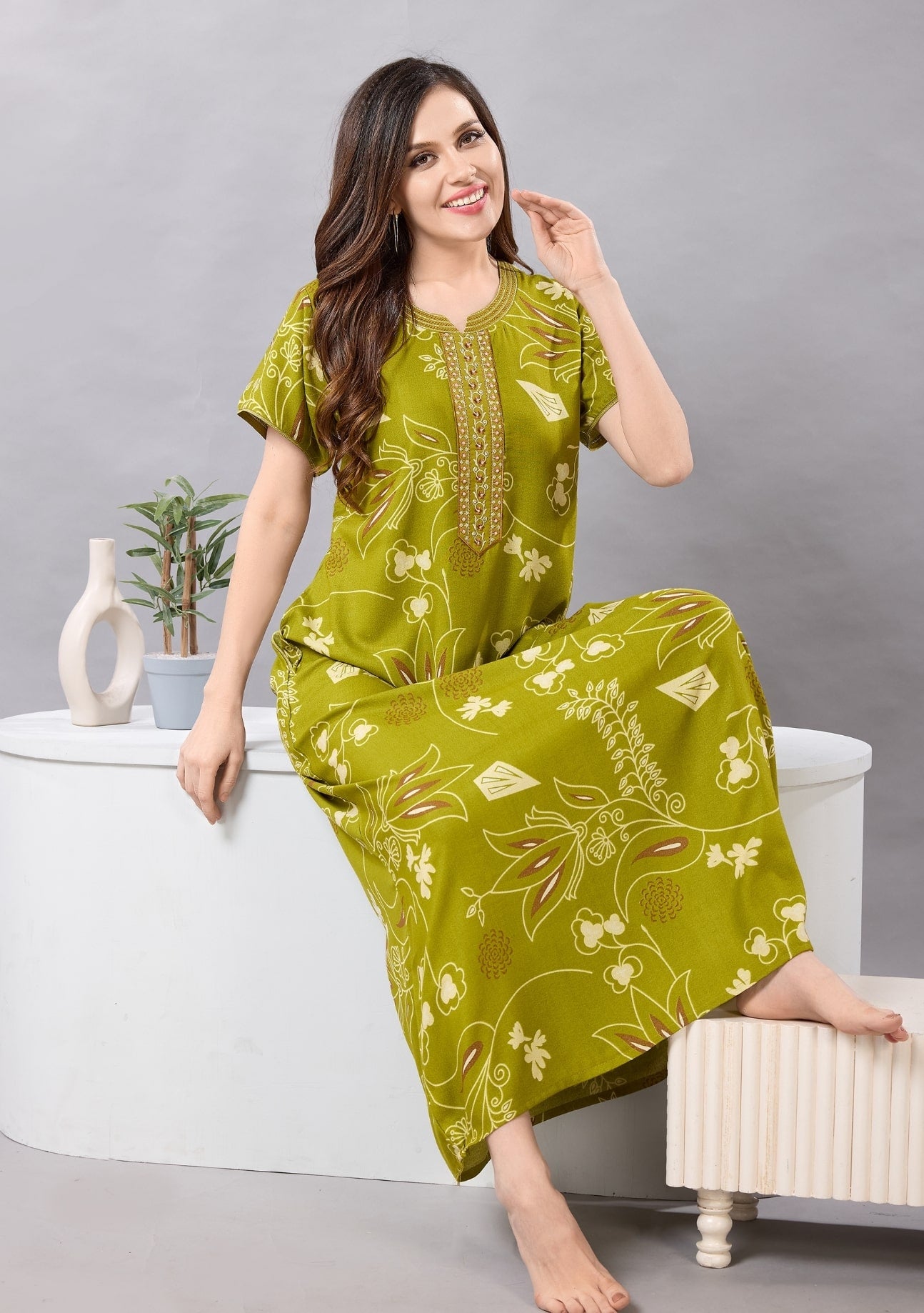 Lily Meadow Green Embroidered Nightgown