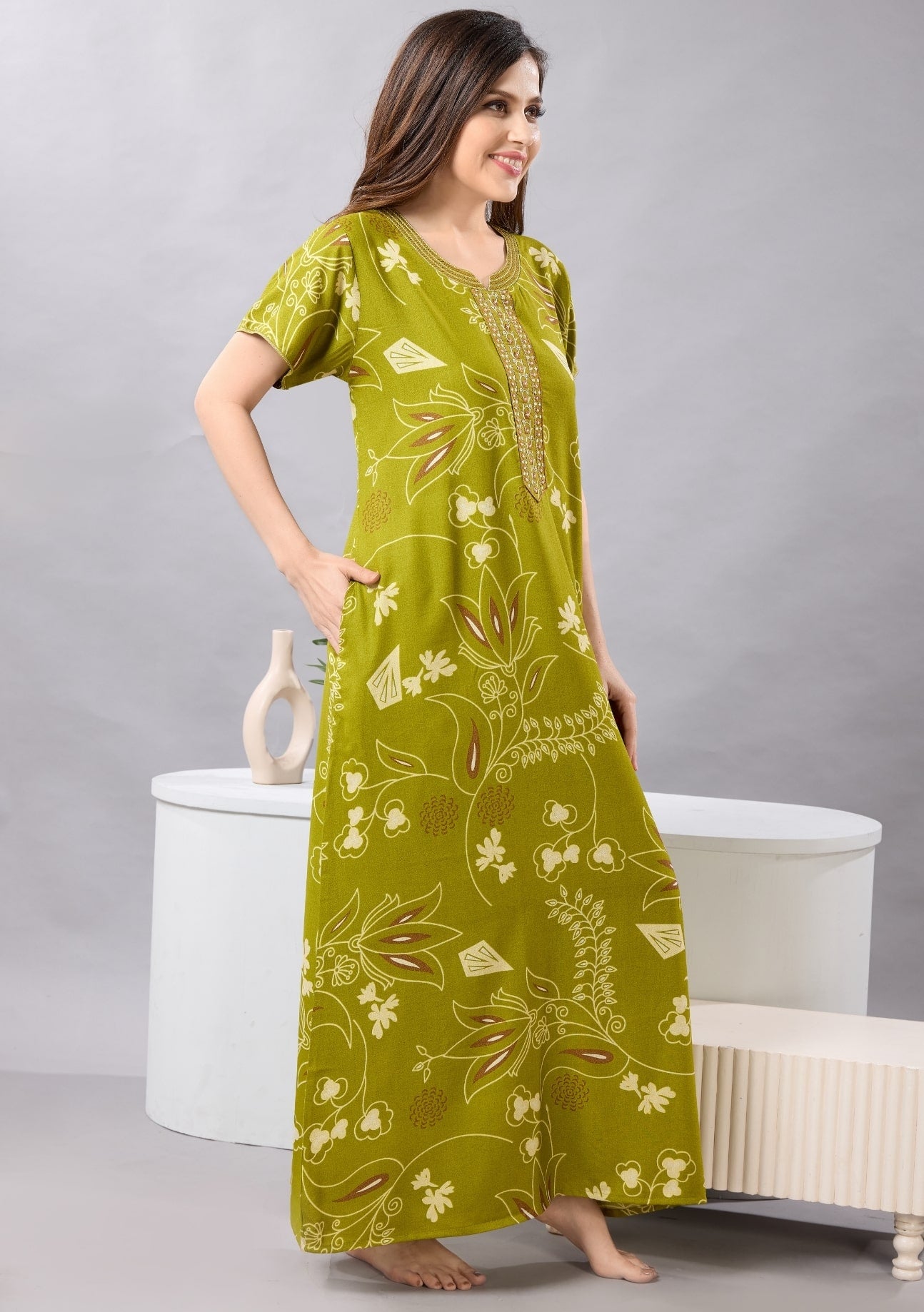 Lily Meadow Green Embroidered Nightgown