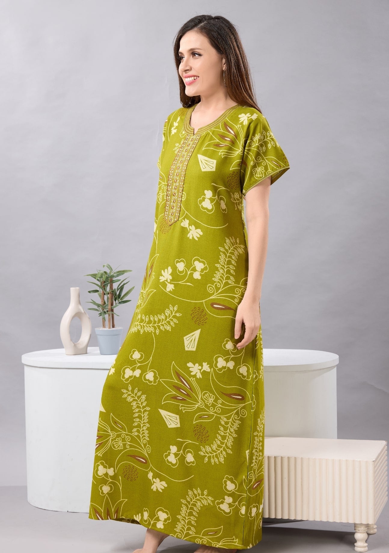 Lily Meadow Green Embroidered Nightgown