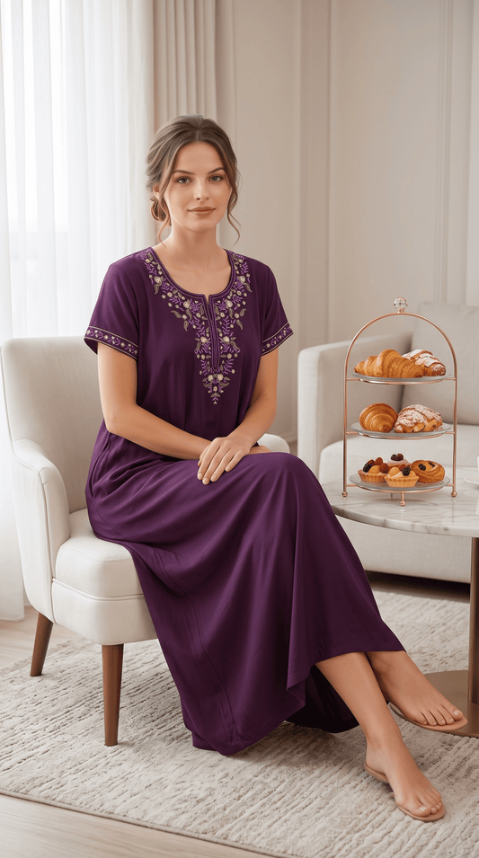 Aura Purple Bloom Embroidered Nightgown