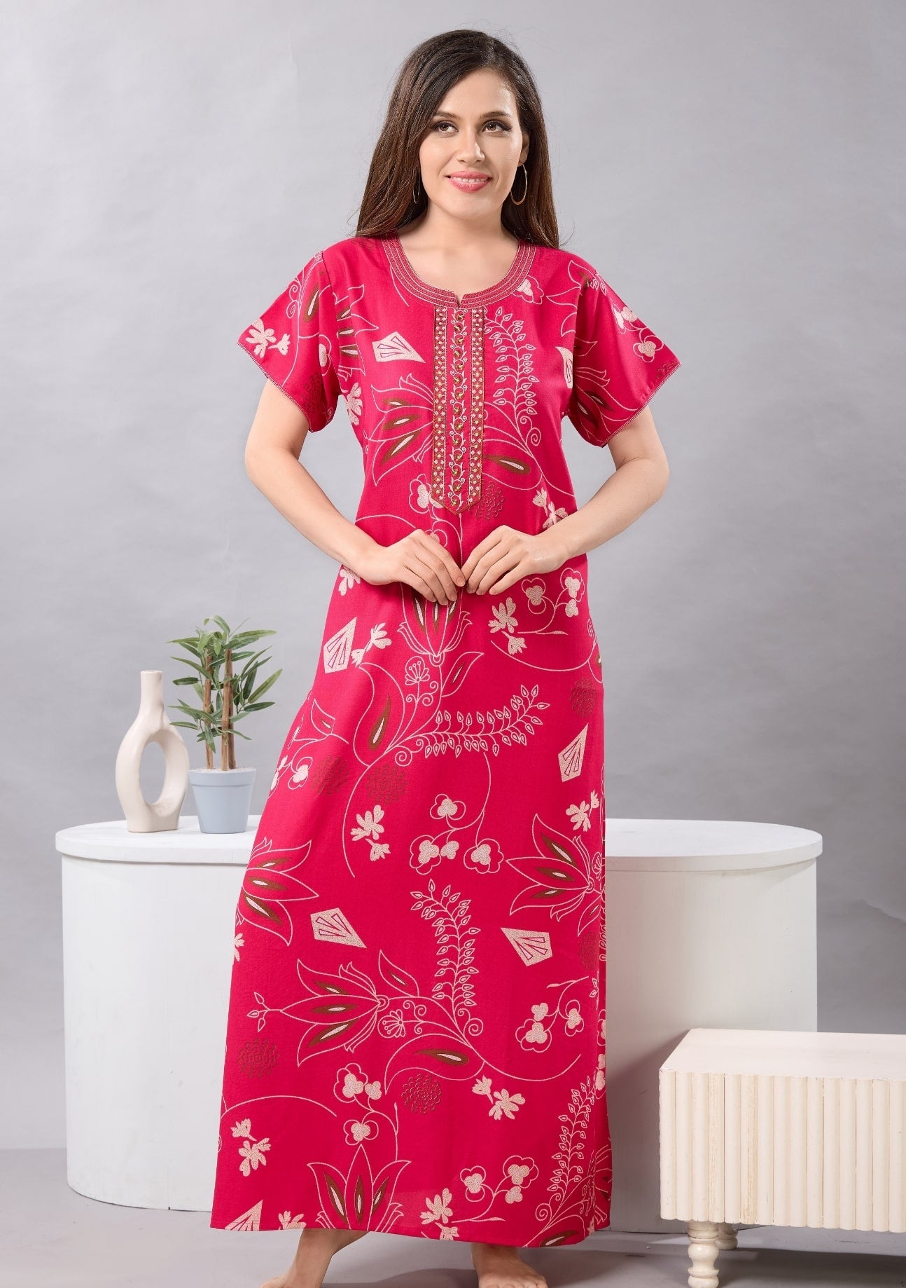 Lily Magenta Embroidered Nightgown