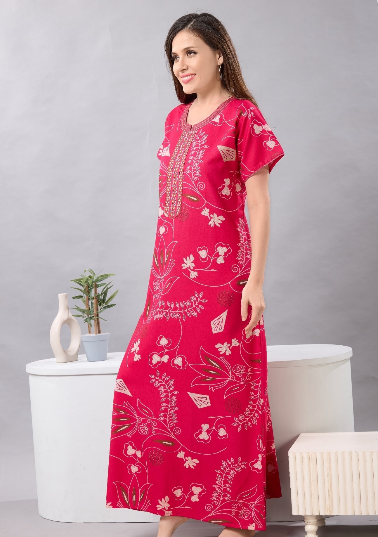 Lily Magenta Embroidered Nightgown
