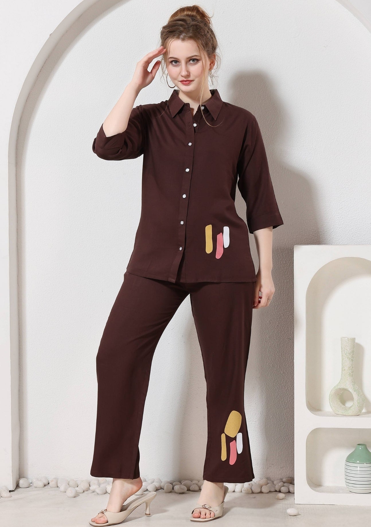 Riva Mocha Thread Linen Co-ord Set