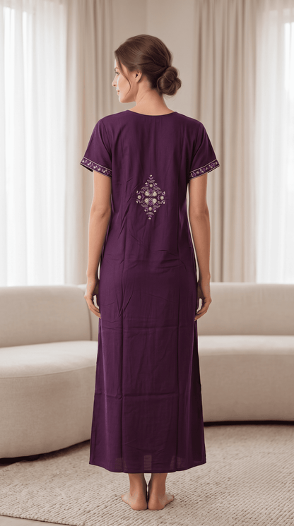 Aura Purple Bloom Embroidered Nightgown