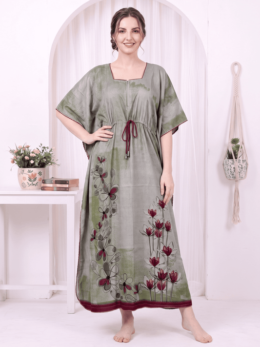 Saira Olive Bloom Printed Kaftan
