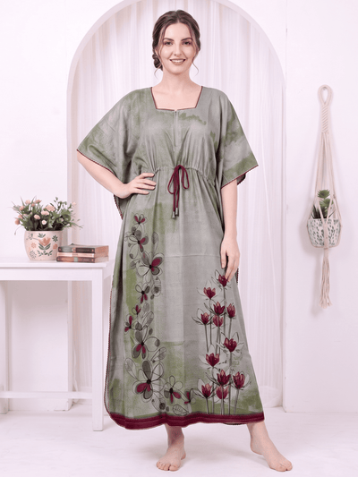 Saira Olive Bloom Printed Kaftan