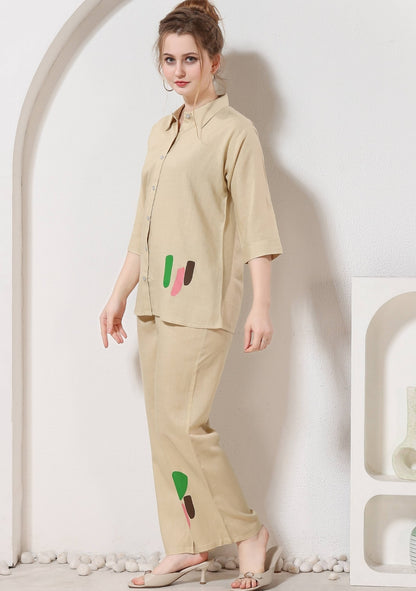 Riva Beige Thread Linen Co-ord Set