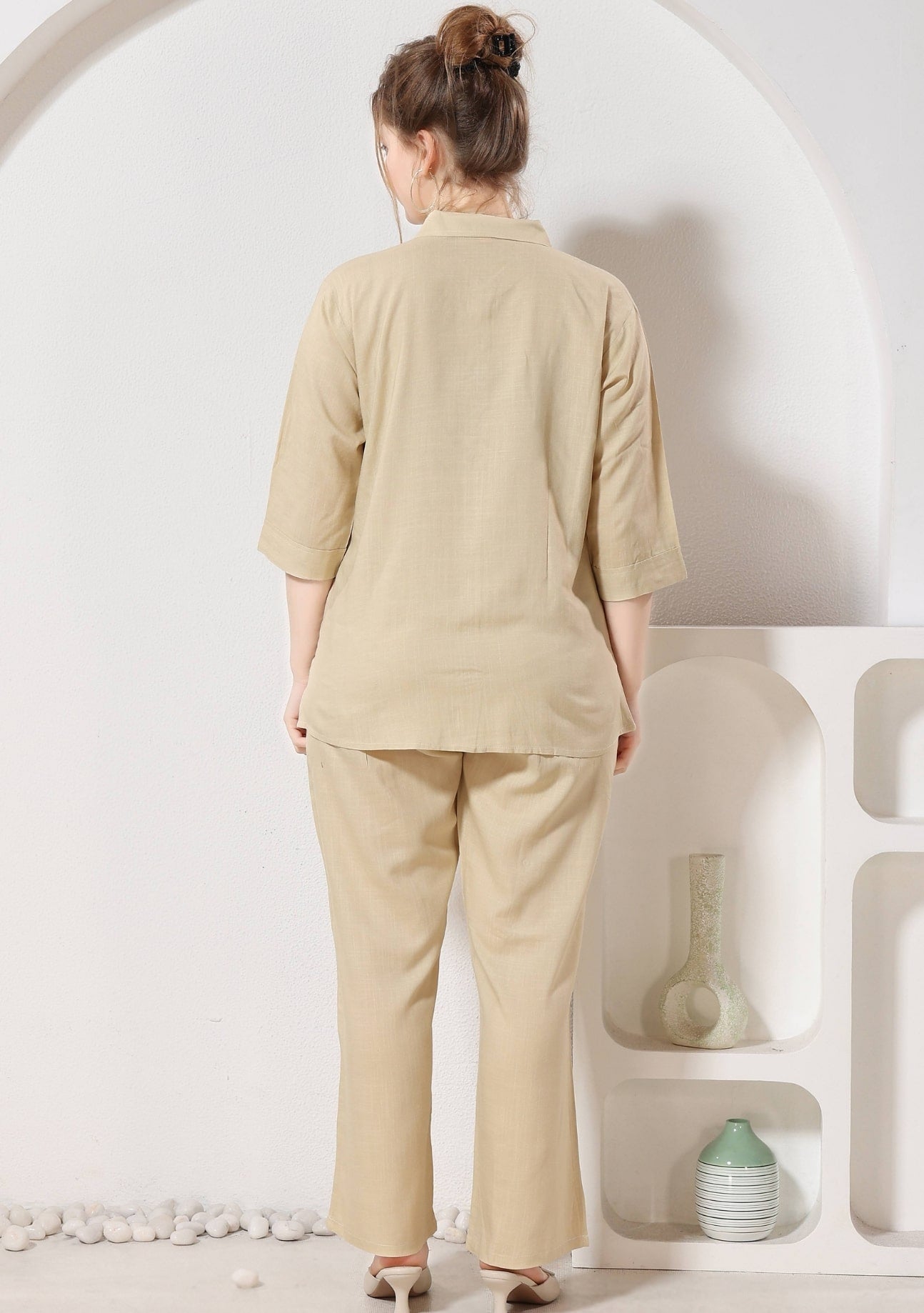 Riva Beige Thread Linen Co-ord Set