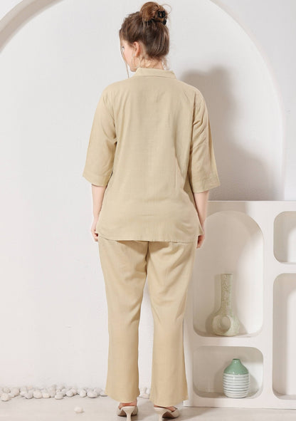 Riva Beige Thread Linen Co-ord Set