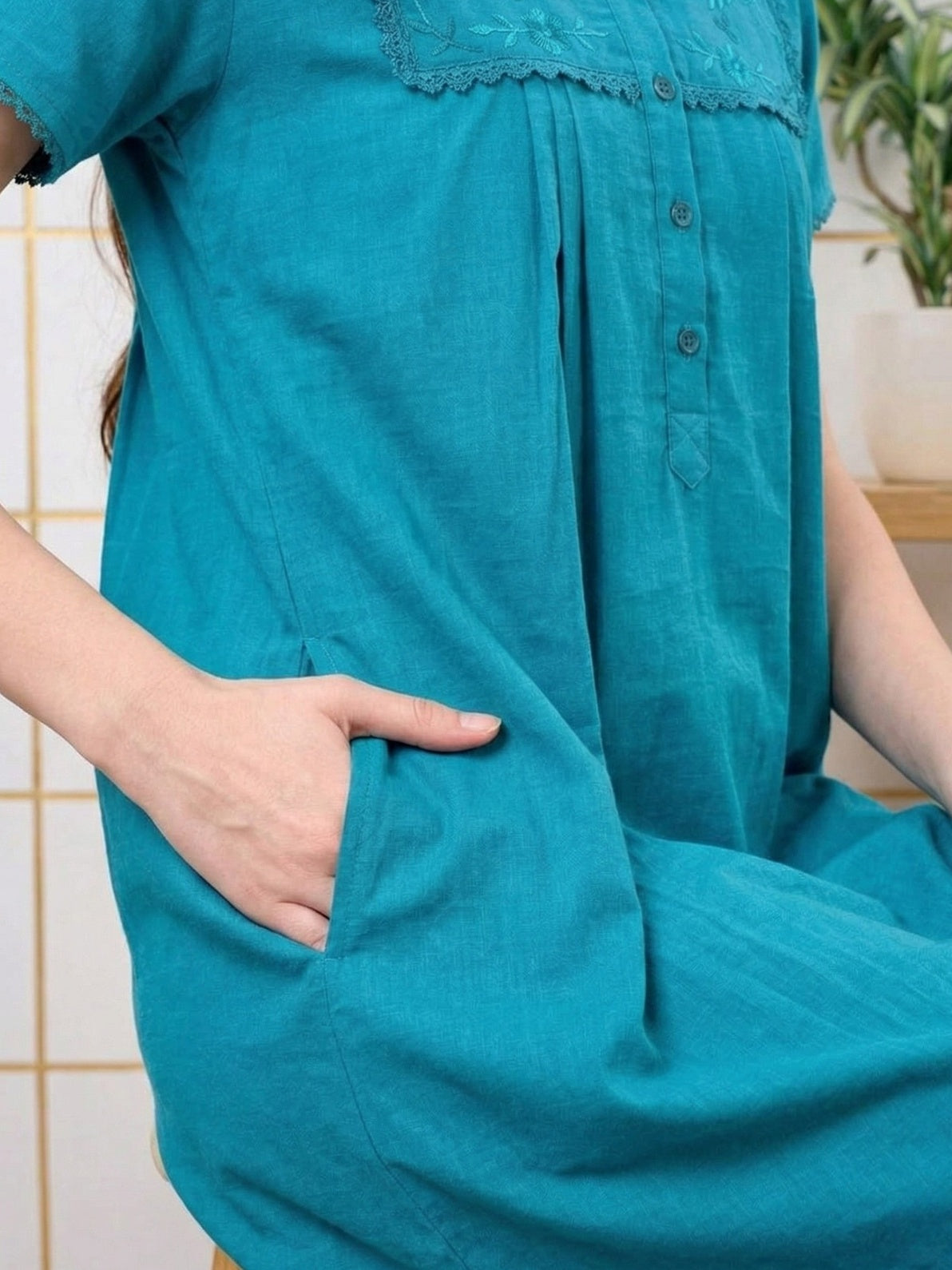 Lisa Teal Blue Thread Embroidered Nightgown