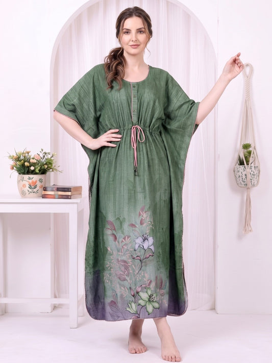 AVANI MEADOW GREEN BLOOM PRINTED KAFTAN