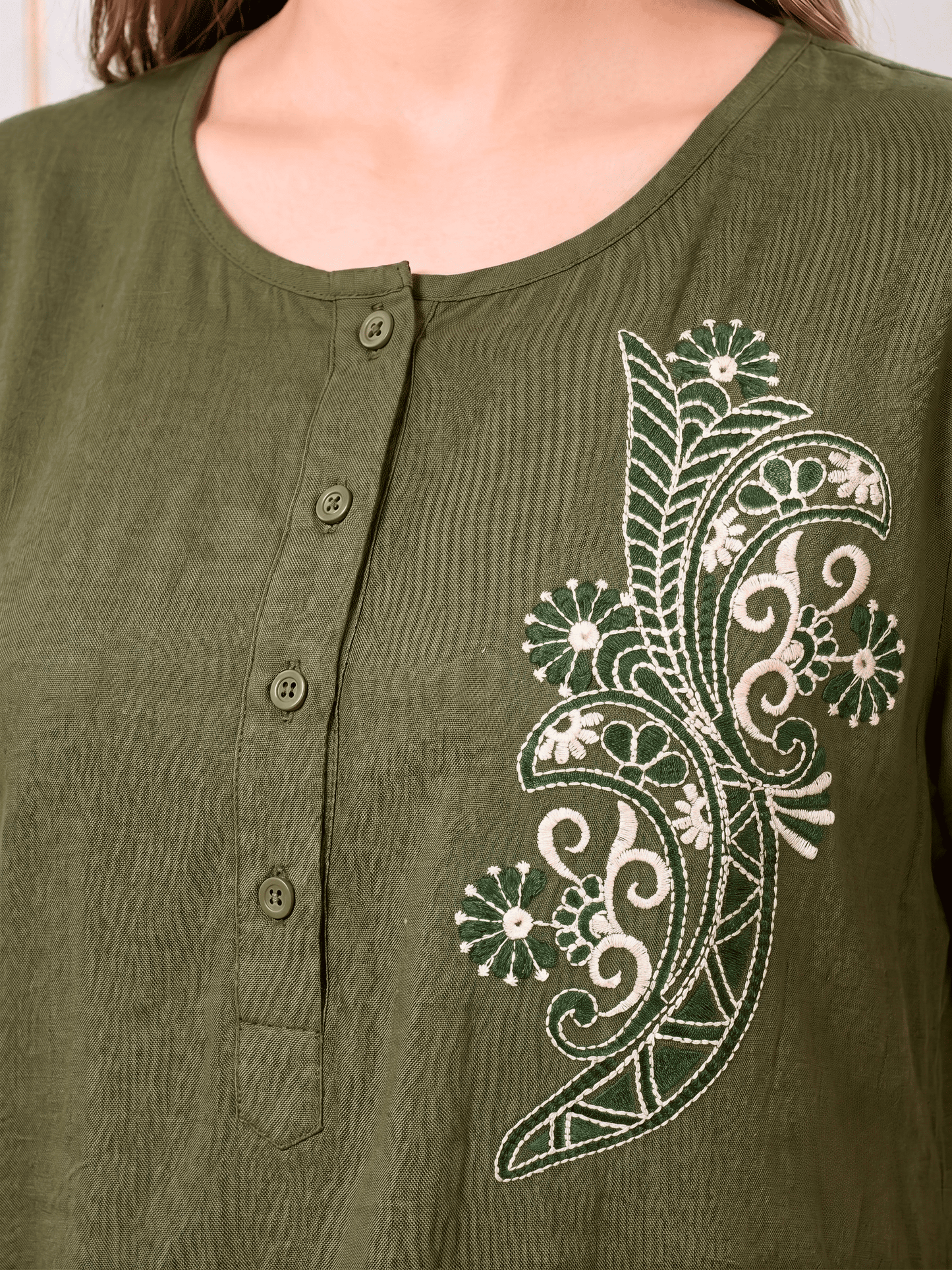 MIRA GREEN EMBROIDERED NIGHTGOWN