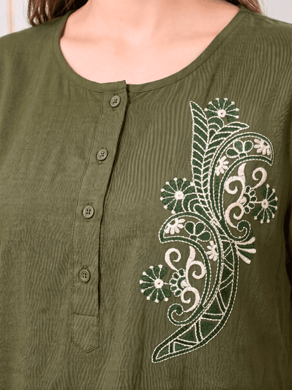 MIRA GREEN EMBROIDERED NIGHTGOWN