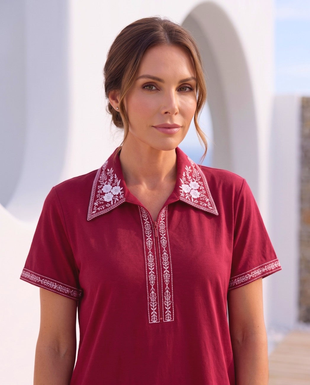 KIARA CRIMSON FLORAL EMBROIDERED NIGHTGOWN