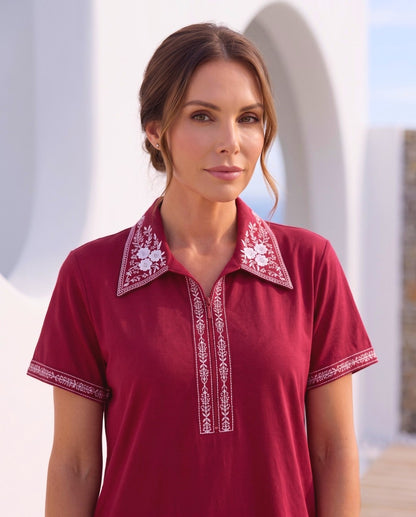 KIARA CRIMSON FLORAL EMBROIDERED NIGHTGOWN