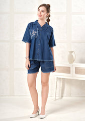 Violet Frayed Dark Denim Shorts Set