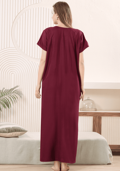 Anaya Wine Floral Embroidered Nightgown
