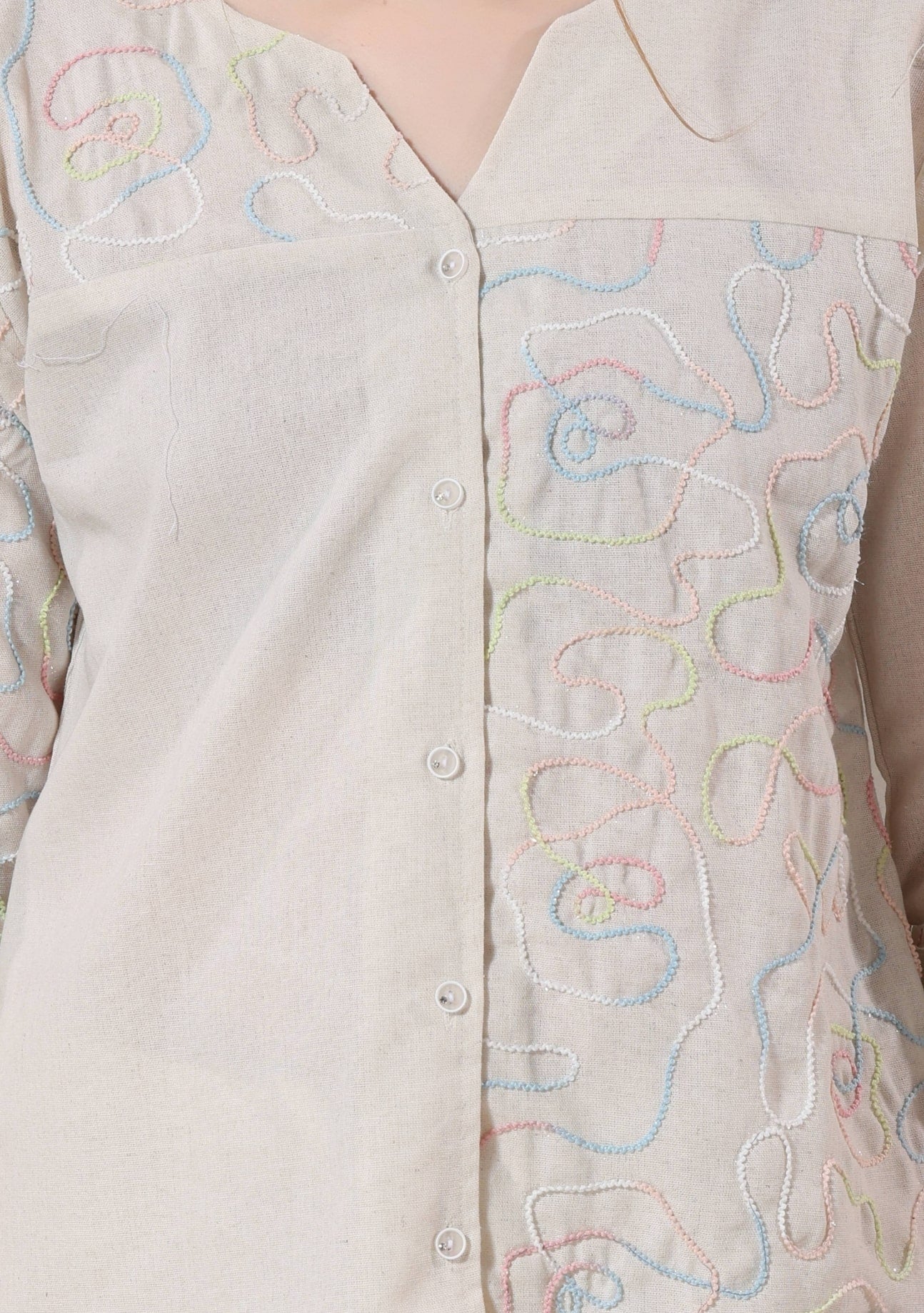 Elara Soft Beige Thread Linen Co-ord Set