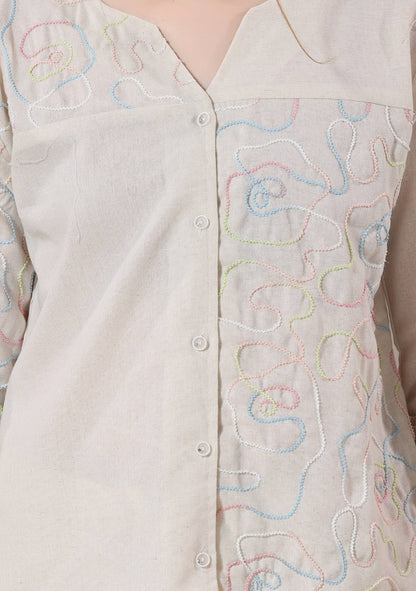 Elara Soft Beige Thread Linen Co-ord Set