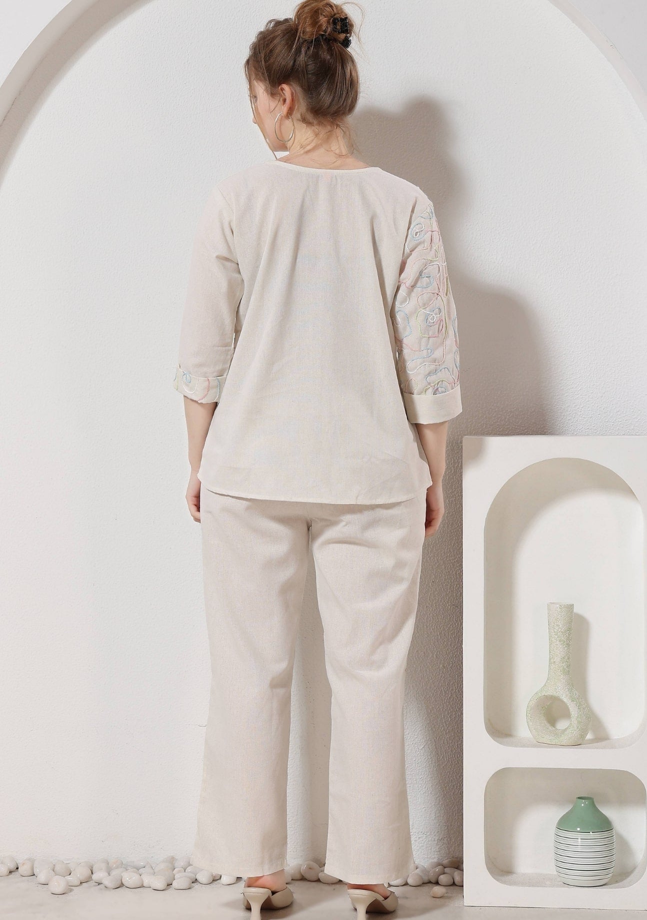 Elara Soft Beige Thread Linen Co-ord Set